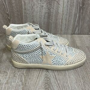 NWOT mi.im Miracle Miles Glam Rhinestone Star Mid Sneakers Lace Upper Beige 8.5